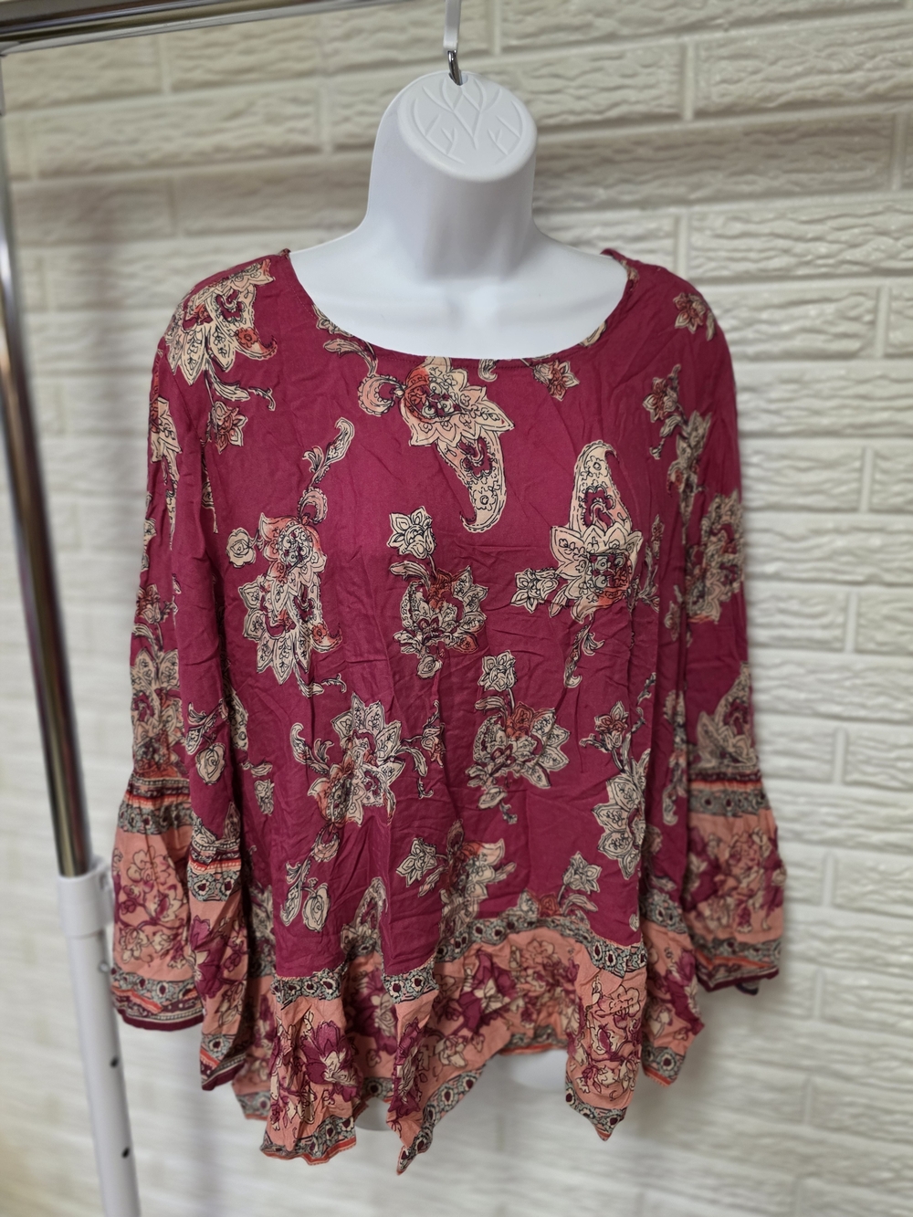 beachlunchlounge Burgundy and Peach Paisley Peasant Tunic